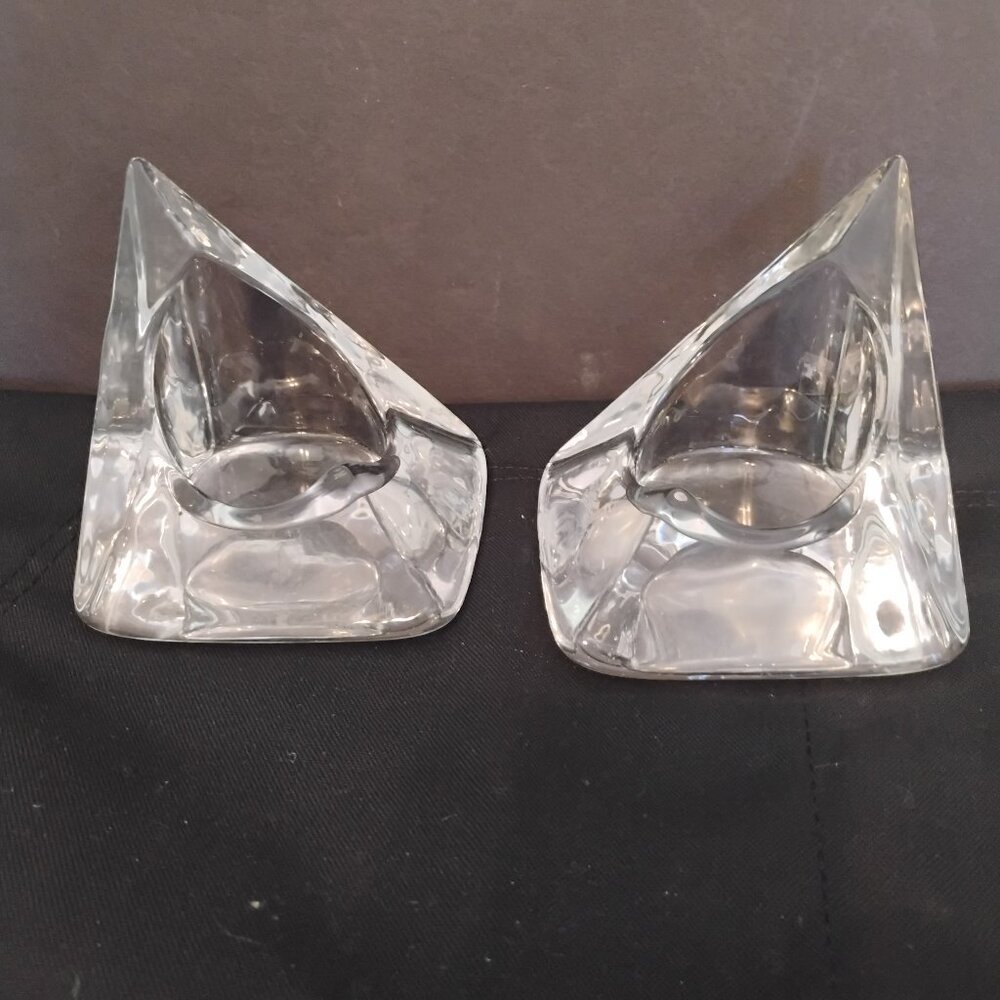 Nybro Sweden Pyramid Candleholder set of 2, Clear Crystal MCM